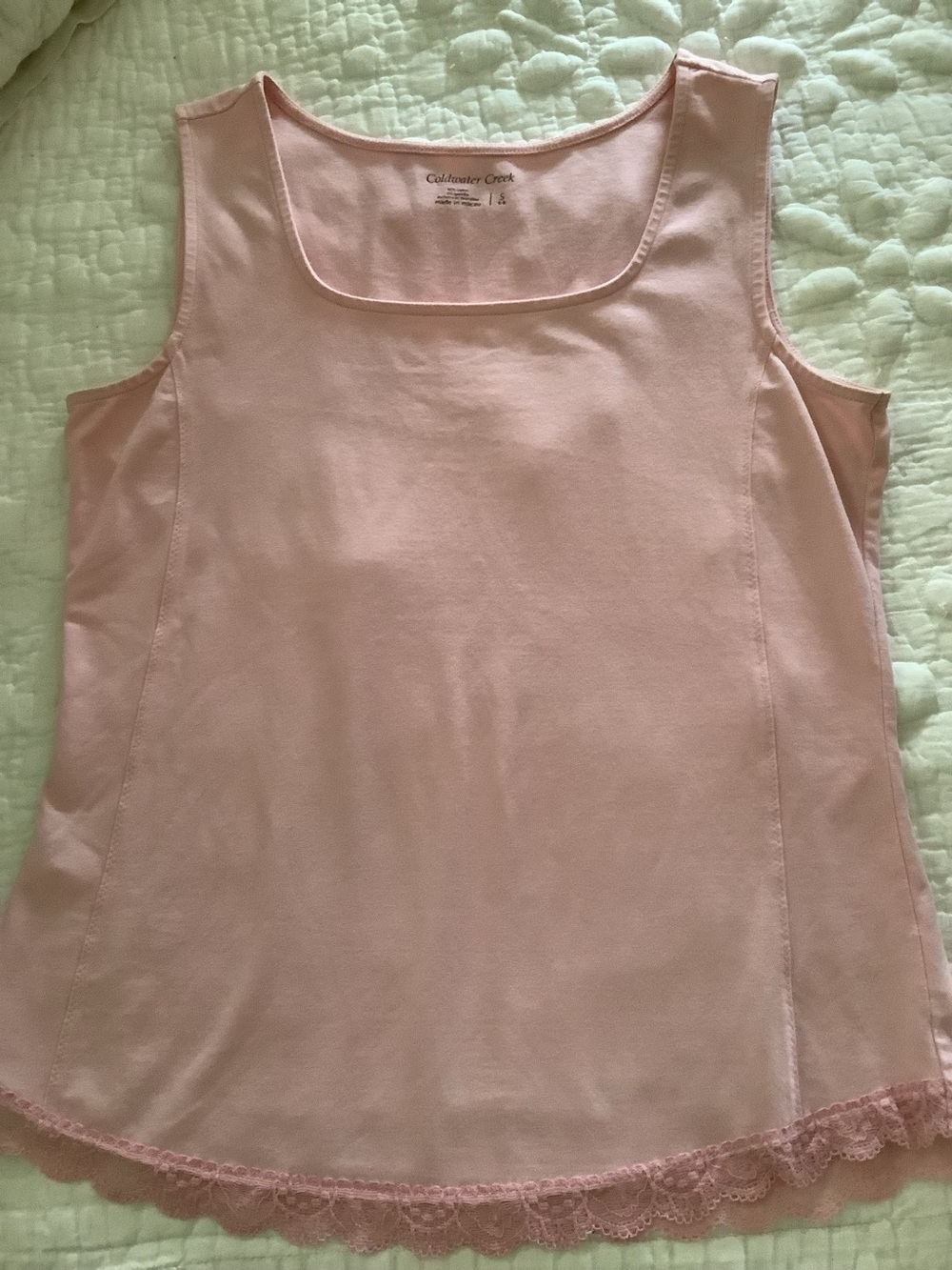 Coldwater Creek Light Pink Lace-like Hem Scoop Neck Tank